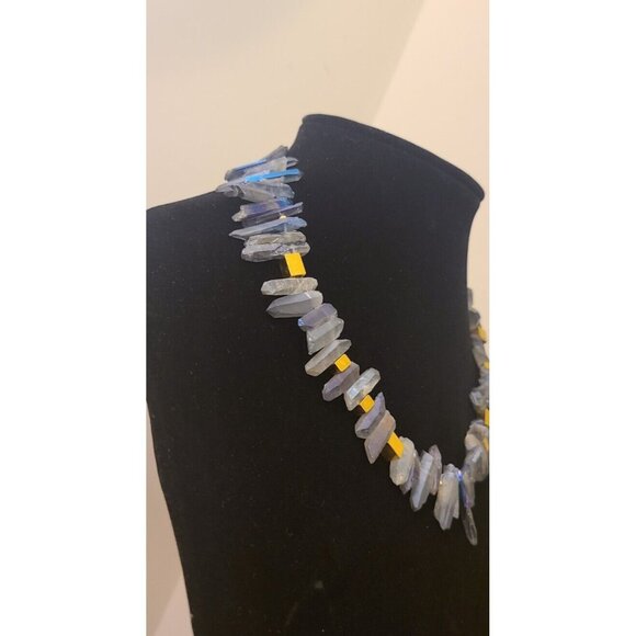 NAKAMOL Anthropology Blue Purple Raw Crystal and Gold Bead Necklace 18"-20.5" - Picture 2 of 9